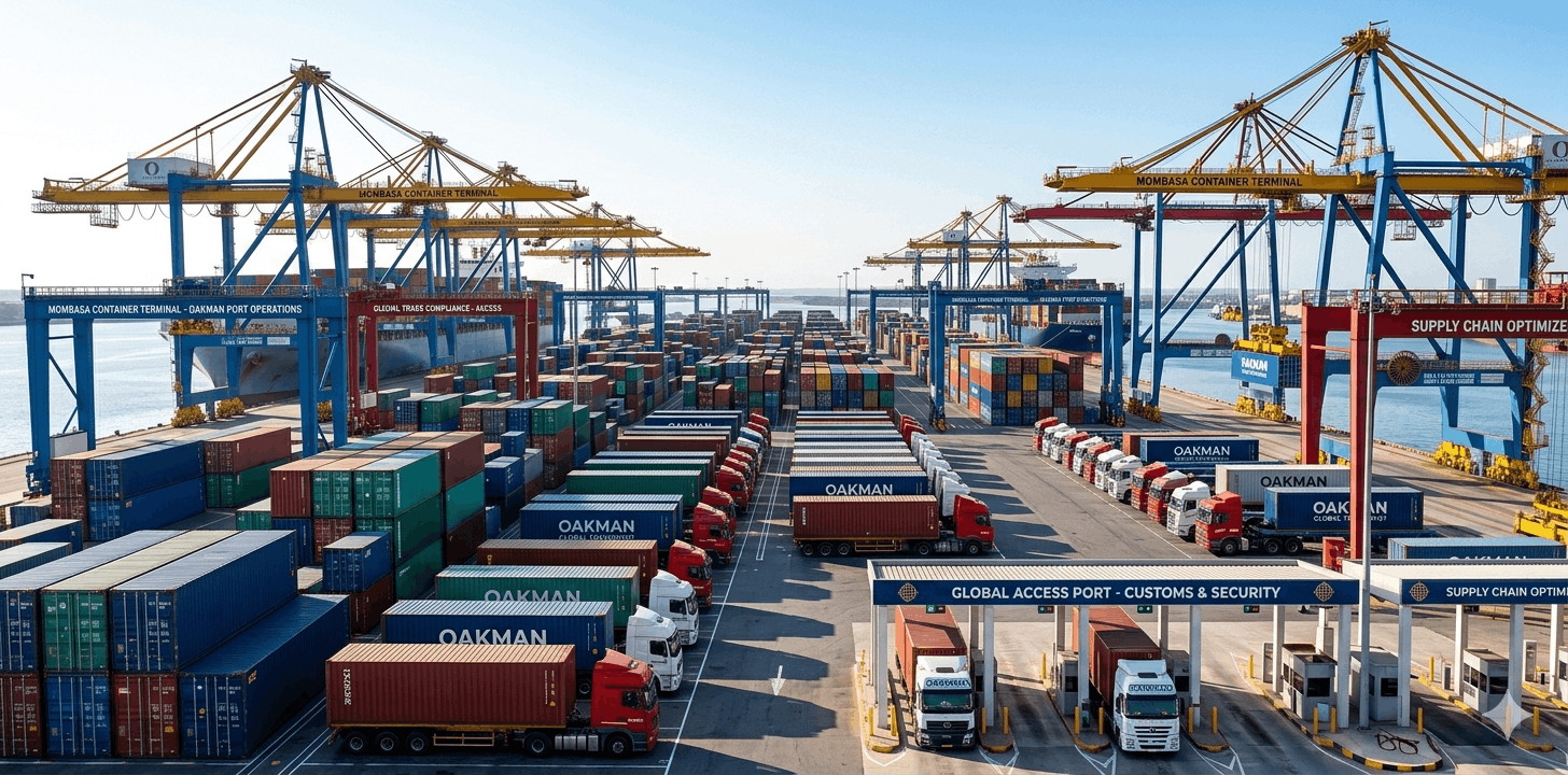 Global shipping containers stacked safely at a modern port terminal, moving smoothly through import bond clearance channels