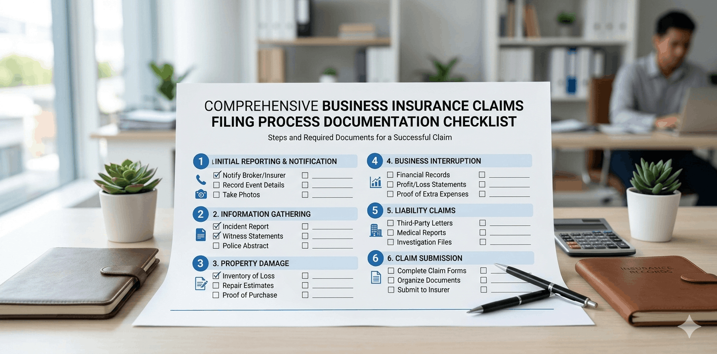 Comprehensive business insurance claims filing process documentation checklist
