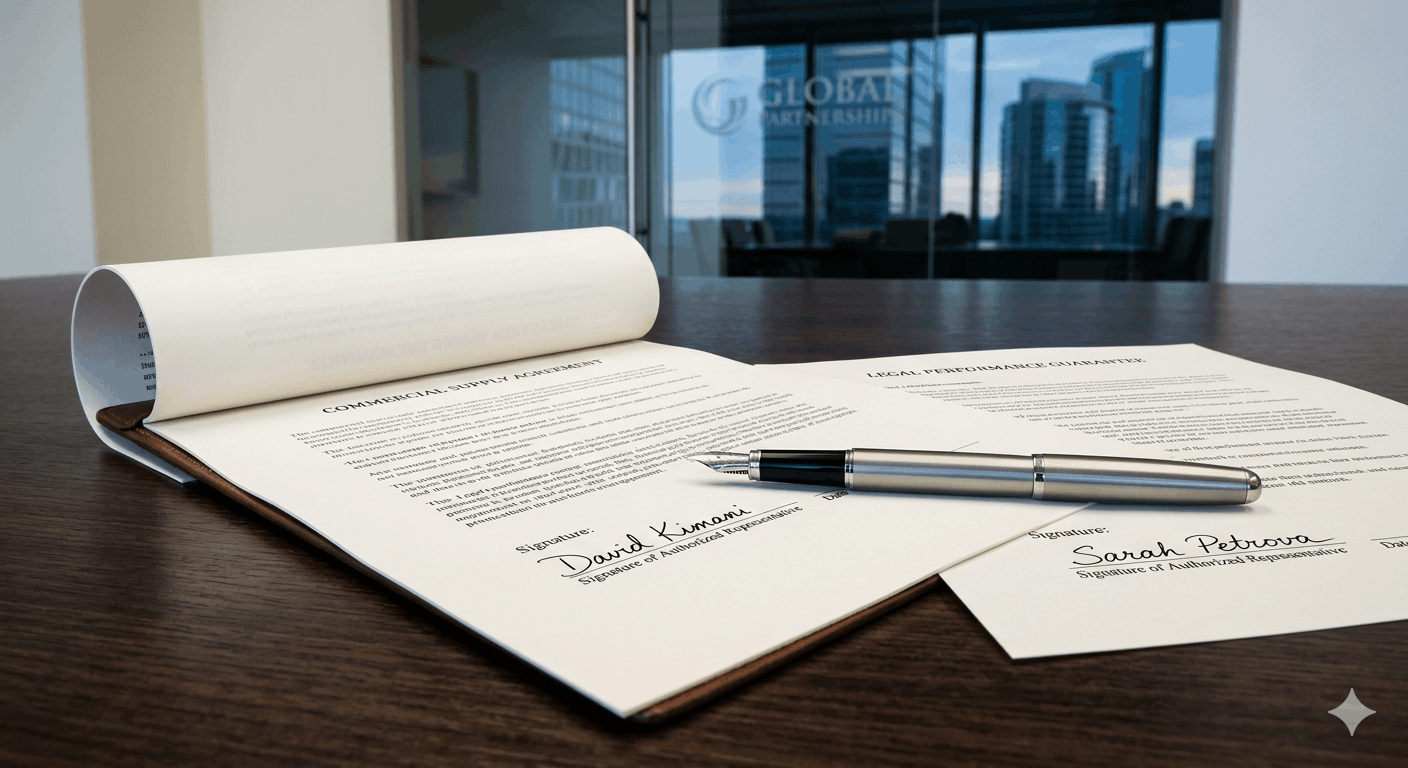 Signed financial guarantee papers and corporate engineering contracts representing an active performance bond facility